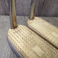 Thick Hvy Stirrup Irons, grips *gc/fair, rusty, bubbled, scratches, stains, clean
