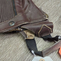 Leather Half Chaps *gc, rubs, stretched elastic, rubs, stains, peeled/faded spots, torn/holey edge
