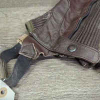 Leather Half Chaps *gc, rubs, stretched elastic, rubs, stains, peeled/faded spots, torn/holey edge
