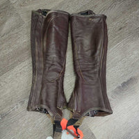 Leather Half Chaps *gc, rubs, stretched elastic, rubs, stains, peeled/faded spots, torn/holey edge

