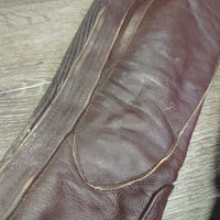 Leather Half Chaps *gc, rubs, stretched elastic, rubs, stains, peeled/faded spots, torn/holey edge
