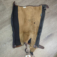 Leather Half Chaps *gc, rubs, stretched elastic, rubs, stains, peeled/faded spots, torn/holey edge
