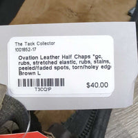Leather Half Chaps *gc, rubs, stretched elastic, rubs, stains, peeled/faded spots, torn/holey edge
