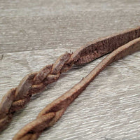 Thin Braided Leather Barrel Reins *vgc, 0 buckles/strings, snaps, mnr residue, dry, scrapes
