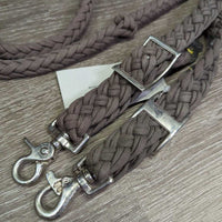 Braided Nylon Barrel - Roper Loop Reins, 2x Conway Buckles, 2x Snaps *gc, clean, stains, v.faded, discolored
