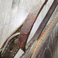 Headstall, Chin Strap *gc, rusty, clean, mnr dirt, chewed, undone stitching, loose threads
