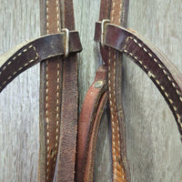 Headstall, Chin Strap *gc, rusty, clean, mnr dirt, chewed, undone stitching, loose threads
