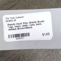 Plastic Hoof Pick, Bristle Brush *vgc, clean, older, rubs, bent, residue
