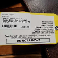 17.5" W *5.5" Sankey Jacinda Close Contact Saddle, 2 Billet Guards, Sankey Nylon Black Cover, Med Front & Back Blocks, Wool Flocking, Front & Rear Gusset Panels, Flaps: 12.75"L x 14" W Serial #17.5 W 129915
