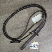 REPURPOSING Wide Braided Reins, stoppers *fair/gc, UNSTITCHED seam, clean, stiff, dry, older
