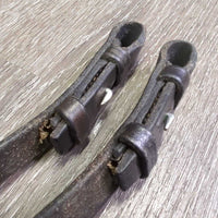 REPURPOSING Wide Braided Reins, stoppers *fair/gc, UNSTITCHED seam, clean, stiff, dry, older
