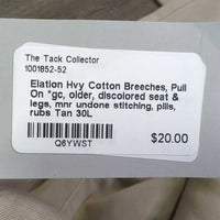 Hvy Cotton Breeches, Pull On *gc, older, discolored seat & legs, mnr undone stitching, pills, rubs
