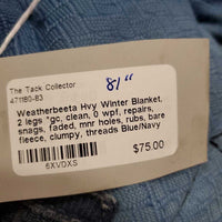 Hvy Winter Blanket, 2 legs *gc, clean, 0 wpf, repairs, snags, faded, mnr holes, rubs, bare fleece, clumpy, threads