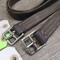 Thick Wide Soft Stirrup Leathers *gc, older, rubs, UNSTITCHED, xholes, stretched
