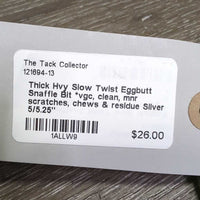 Thick Hvy Slow Twist Eggbutt Snaffle Bit *vgc, clean, mnr scratches, chews & residue

