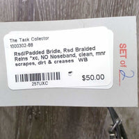 Rsd/Padded Bridle, Rsd Braided Reins *xc, NO Noseband, clean, mnr scrapes, dirt & creases
