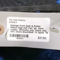 Quilt & Rolled Fleece edge Half Pad *gc, clean, clumpy, thin/holey edg, faded, pilly, stiff, stains
