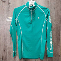 LS Shirt, 1/3 Zip Up *vgc, puckered edges & seams, shrunk?, crinkled & bubbled collar
