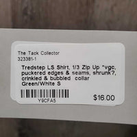 LS Shirt, 1/3 Zip Up *vgc, puckered edges & seams, shrunk?, crinkled & bubbled collar
