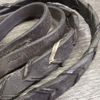 Narrow Braided Reins *gc/fair, unstitched lace, chewed/cut keepers, scrapes, older
