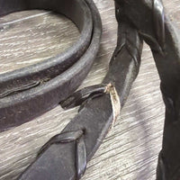 Narrow Braided Reins *gc/fair, unstitched lace, chewed/cut keepers, scrapes, older
