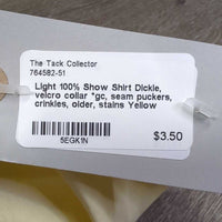 Light 100% Show Shirt Dickie, velcro collar *gc, seam puckers, crinkles, older, stains
