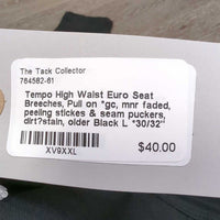 High Waist Euro Seat Breeches, Pull on *gc, mnr faded, peeling stickes & seam puckers, dirt?stain, older
