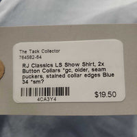 LS Show Shirt, 2x Button Collars *gc, older, seam puckers, stained collar edges
