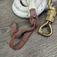 Thick Nylon Yacht Rope Horsemanhip Lead, Brass Snap, Leather Tassle End *xc/vgc, clean, mnr stains, extra loose leather end, stiff tassle
