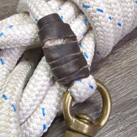 Thick Nylon Yacht Rope Horsemanhip Lead, Brass Snap, Leather Tassle End *xc/vgc, clean, mnr stains, extra loose leather end, stiff tassle
