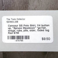 SS Polo Shirt, 1/4 button up, "Spruce Meadows" *gc/fair, snags, rubs, pills, older, faded tag
