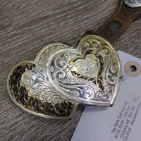 Leather Western Belt, Engraved Conchos & Heart Belt Buckle *vgc, clean, mnr rubs & chipped?stained edges, film
