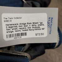 Rain Sheet *gc, 0 legs/tail, mnr wpf, v. dirty, stains, film, smell, repairs, mnr threads, snags, tears, faded