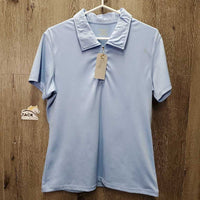 SS Polo Shirt, 1/2 Zip Up *gc, seam rubs, crinkled/puckered collar, v.faded logos, older

