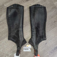 Hvy Leather Chaps *gc/fair, rubs, faded, dirt, stains, mnr unstitched & torn elastic
