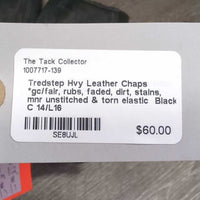 Hvy Leather Chaps *gc/fair, rubs, faded, dirt, stains, mnr unstitched & torn elastic

