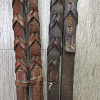 Braided Bridle & Reins *gc/vgc, clean, stains, broken keeper, stains, rubs, faded, older, stiff
