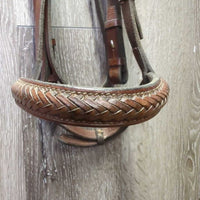 Braided Bridle & Reins *gc/vgc, clean, stains, broken keeper, stains, rubs, faded, older, stiff
