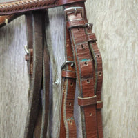 Braided Bridle & Reins *gc/vgc, clean, stains, broken keeper, stains, rubs, faded, older, stiff
