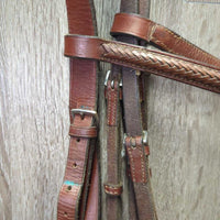 Braided Bridle & Reins *gc/vgc, clean, stains, broken keeper, stains, rubs, faded, older, stiff
