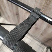 Folding Metal Saddle Rack, Bottom Rack, 2 adjustable Nylon Straps *xc/vgc, clean, mnr scuffs, scratches & rubs
