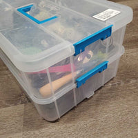 Braiding Kit: Double box, yarn, elastics, threads, paste, scissors, combs, clips, thinner, latchhooks, guide, suede belt, massager *CLEAN, Like New