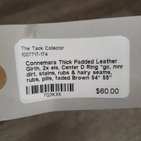 Thick Padded Leather Girth, 2x els, Center D Ring *gc, mnr dirt, stains, rubs & hairy seams, rubs, pills, faded
