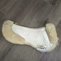 Quilt & Sheepskin Half Pad, Rolled Edges *vgc/gc, clean, stains, puckers, missing patch
