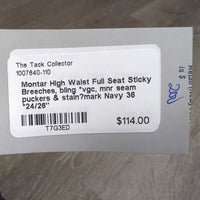 High Waist Full Seat Sticky Breeches, bling *vgc, mnr seam puckers & stain?mark
