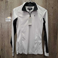 LS Sun Shirt, 1/3 Zip up, mesh sleeves *gc/fair, v.snagged, seam puckers
