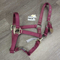 v.Thick Stiff Nylon Halter, snap *gc, rubs, stains, dirty, faded, edge rubs & frays, older
