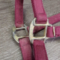 v.Thick Stiff Nylon Halter, snap *gc, rubs, stains, dirty, faded, edge rubs & frays, older
