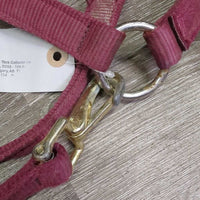 v.Thick Stiff Nylon Halter, snap *gc, rubs, stains, dirty, faded, edge rubs & frays, older
