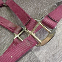 v.Thick Stiff Nylon Halter, snap *gc, rubs, stains, dirty, faded, edge rubs & frays, older
